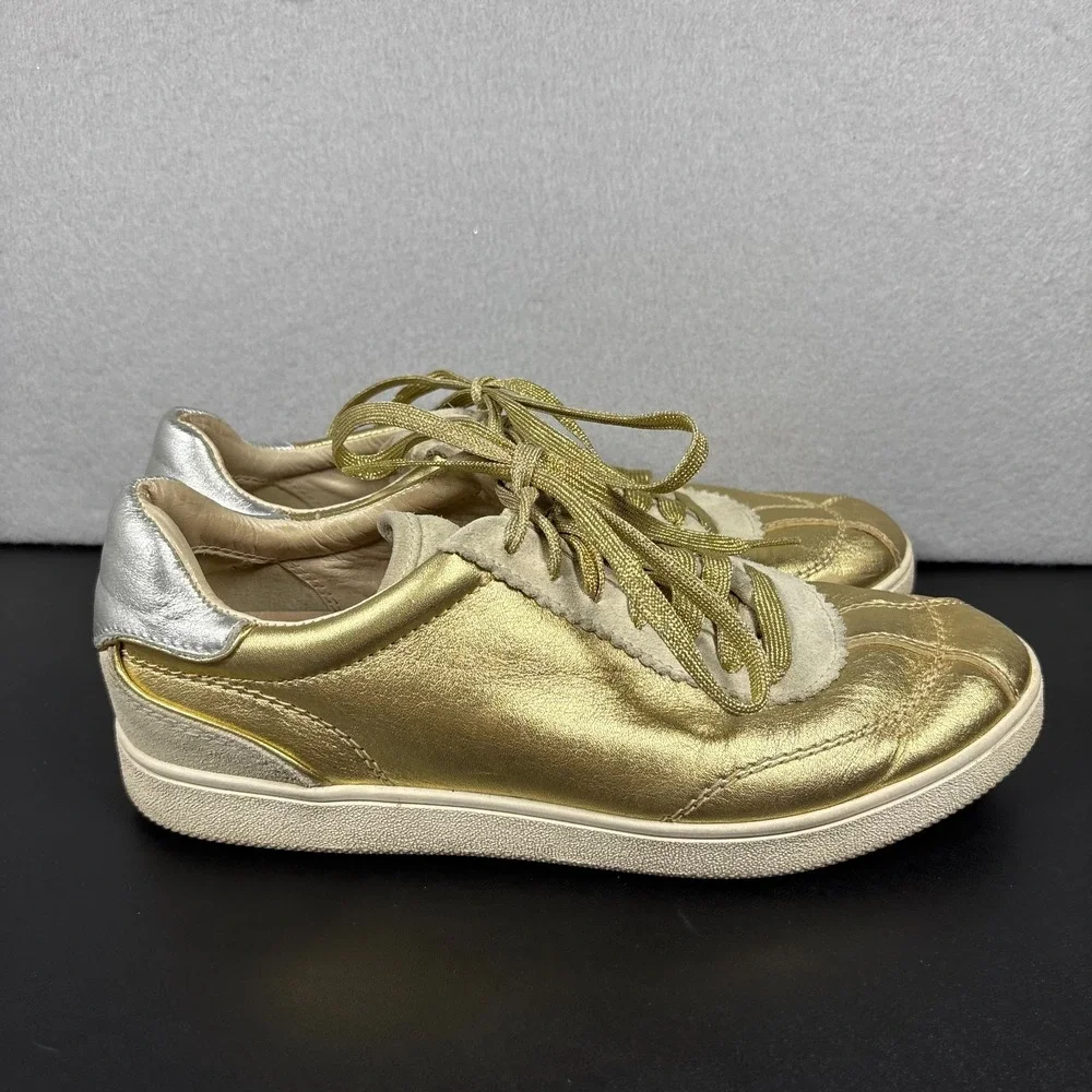 COACH C113 Gold Metallic Leather Sneakers Womens Size 8.5 B Lace Up 1941 Luxe